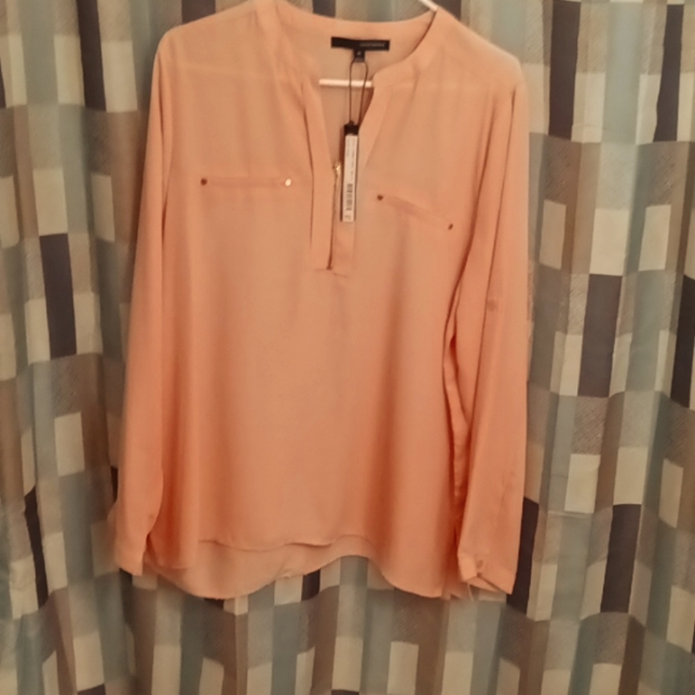 FINAL PRICE NWT HARVE BERNARD Peach-colored sheer blouse with zipper, Sz XL